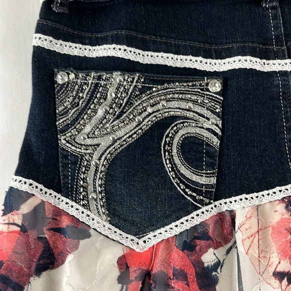 Unbranded Coastal Cowgirl Denim Waist w/ Floral Flared Maxi Skirt - Picture 11 of 12